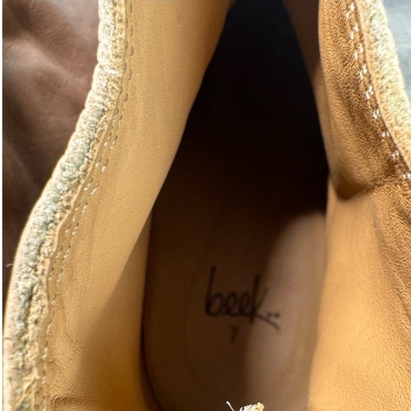 Beek Tan Leather Slouchy Ankle Boots White Platform Back Zip Womens 7 - Picture 7 of 11